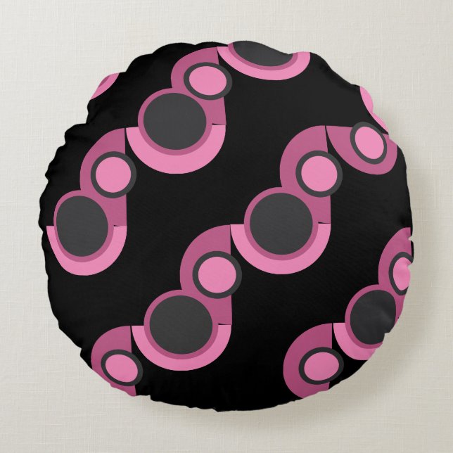 Mid-Century Moderne roze, zwart en grijs Rond Kussen (Voorkant)