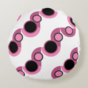 Mid-Century Moderne roze, zwart en grijs Rond Kussen
