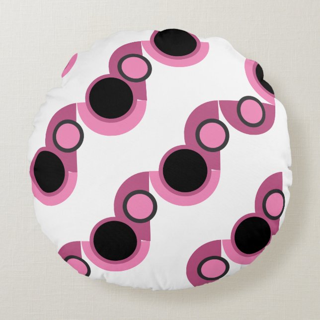 Mid-Century Moderne roze, zwart en grijs Rond Kussen (Voorkant)