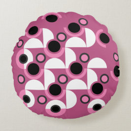 Mid-Century Moderne roze, zwart en grijs Rond Kussen