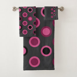 Mid-Century Moderne roze, zwarte en grijze stippen Bad Handdoek