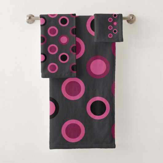 Mid-Century Moderne roze, zwarte en grijze stippen Bad Handdoek (Insitu)