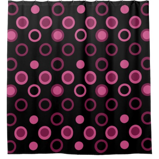 Mid-Century Moderne roze, zwarte en grijze stippen Douchegordijn (Voorkant)