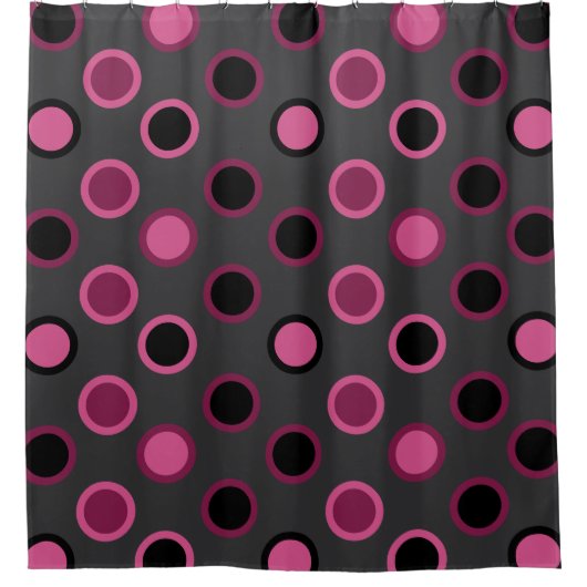 Mid-Century Moderne roze, zwarte en grijze stippen Douchegordijn (Voorkant)