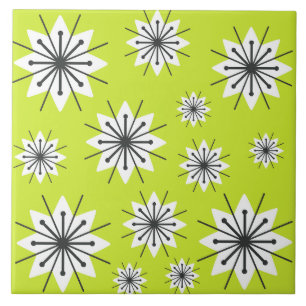Mid Century Moderne Sneeuwvlokken Chartreuse Tegeltje