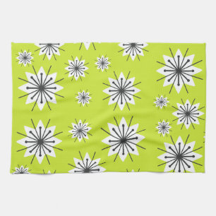 Mid Century Moderne Sneeuwvlokken Chartreuse Theedoek