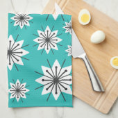 Mid Century Moderne Sneeuwvlokken Turquoise Theedoek (Quarter Fold)