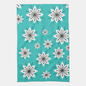 Mid Century Moderne Sneeuwvlokken Turquoise Theedoek (Verticaal)