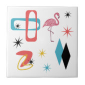 Mid Century Moderne Sterren Diamanten Roze Flaming Tegeltje (Voorkant)