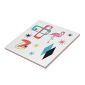 Mid Century Moderne Sterren Diamanten Roze Flaming Tegeltje (Zijkant)