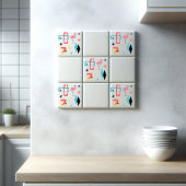 Mid Century Moderne Sterren Diamanten Roze Flaming Tegeltje