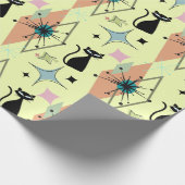 Mid Century moderne sterren en katten patroon crèm Cadeaupapier (Hoek)