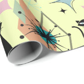 Mid Century moderne sterren en katten patroon crèm Cadeaupapier (Rol Hoek)