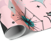 Mid Century moderne sterren en katten patroon roze Cadeaupapier (Rol Hoek)