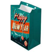 Mid Century Moderne Stijl Gelukkig Nieuwjaar Medium Cadeauzakje (Voorkant Gekanteld)