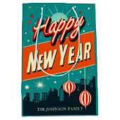 Mid Century Moderne Stijl Gelukkig Nieuwjaar Medium Cadeauzakje (Voorkant)