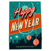 Mid Century Moderne Stijl Gelukkig Nieuwjaar Medium Cadeauzakje (Achterkant)