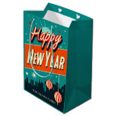 Mid Century Moderne Stijl Gelukkig Nieuwjaar Medium Cadeauzakje (Achterkant Gekanteld)