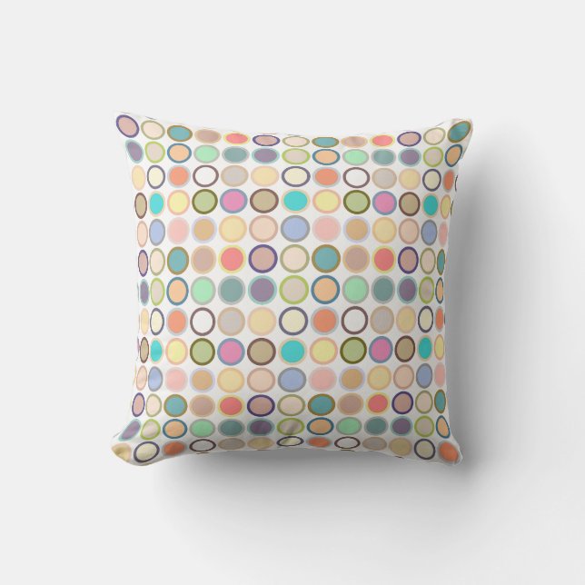 Mid-Century Moderne Stippen - wit met pastels Kussen (Voorkant)