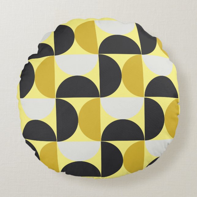 Mid-Century Moderne turmeric en gunmetal grijs Rond Kussen (Voorkant)