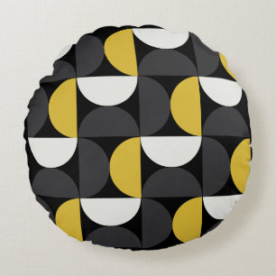 Mid-Century Moderne turmeric en gunmetal grijs Rond Kussen