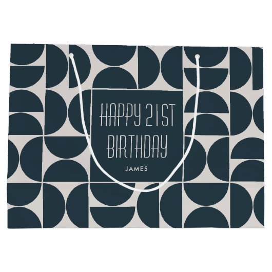 Mid-Century Moderne Verjaardag Retro 21e Blauw Zwa Groot Cadeauzakje (Achterkant)