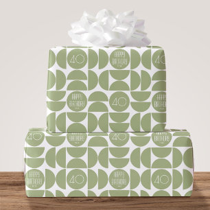 Mid-Century Moderne Verjaardag Retro 40e Groen Cadeaupapier