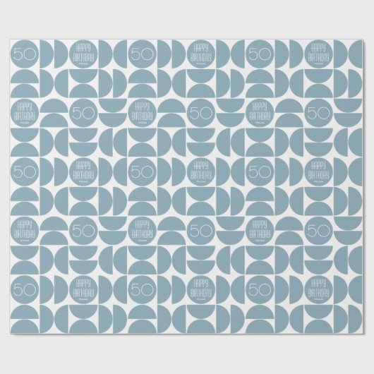 Mid-Century Moderne Verjaardag Retro 50e Blauw Cadeaupapier (Vlak)