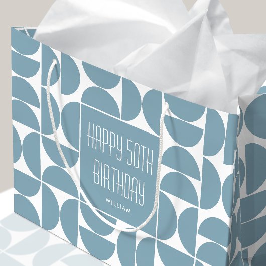 Mid-Century Moderne Verjaardag Retro 50e Blauw Groot Cadeauzakje