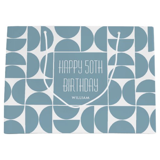 Mid-Century Moderne Verjaardag Retro 50e Blauw Groot Cadeauzakje (Voorkant)