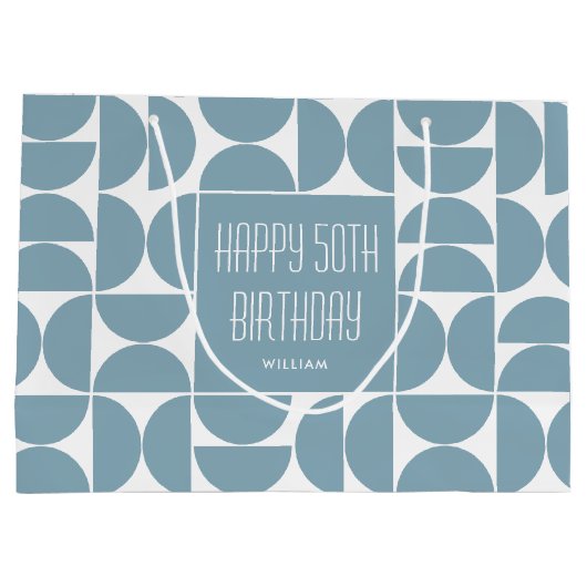 Mid-Century Moderne Verjaardag Retro 50e Blauw Groot Cadeauzakje (Achterkant)