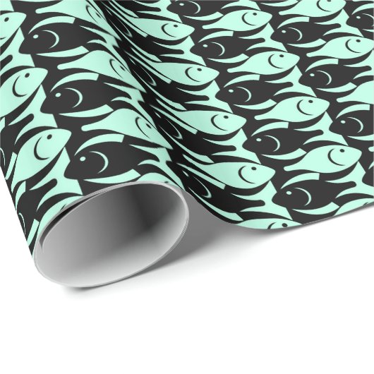 Mid-Century Moderne vis, aqua en zwart Cadeaupapier (Rol Hoek)
