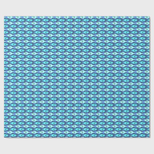 Mid-Century Moderne vis, blauw en aqua Cadeaupapier (Vlak)