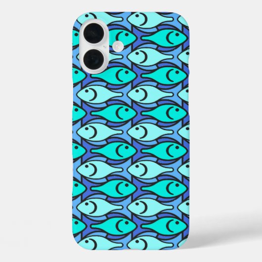 Mid-Century Moderne vis, blauw en aqua Case-Mate iPhone Case (Achterkant)