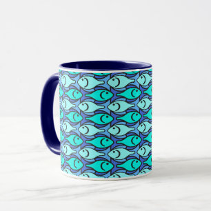 Mid-Century Moderne vis, blauw en aqua Mok