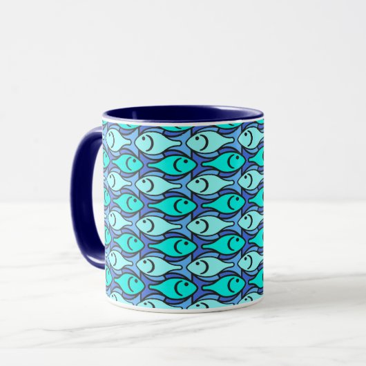Mid-Century Moderne vis, blauw en aqua Mok (Voorkant links)