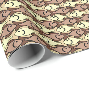 Mid-Century Moderne vis, bruin en geel Cadeaupapier