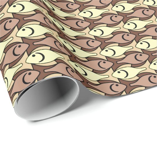 Mid-Century Moderne vis, bruin en geel Cadeaupapier (Rol Hoek)
