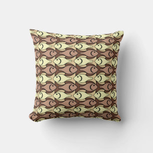Mid-Century Moderne vis, bruin en geel Kussen