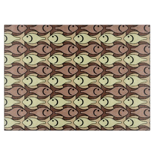 Mid-Century Moderne vis, bruin en geel Snijplank (Voorkant)
