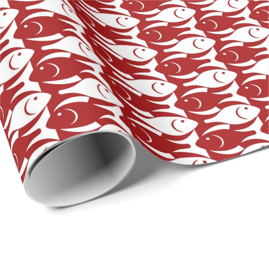 Mid-Century Moderne vis, donkerrood en wit Cadeaupapier (Rol Hoek)