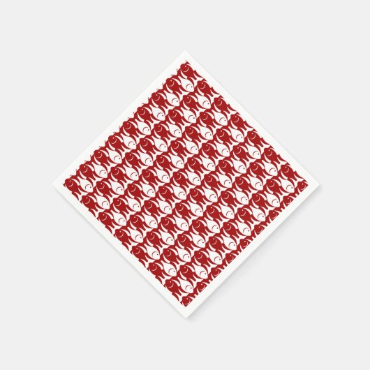 Mid-Century Moderne vis, donkerrood en wit Servetten (Hoek)