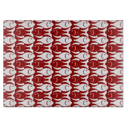 Mid-Century Moderne vis, donkerrood en wit Snijplank (Voorkant)