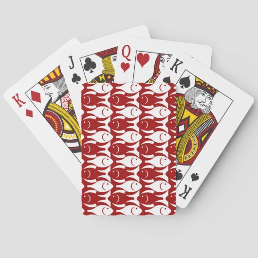 Mid-Century Moderne vis, donkerrood en wit Speelkaarten (Achterkant)