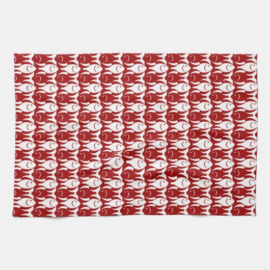 Mid-Century Moderne vis, donkerrood en wit Theedoek (Horizontaal)