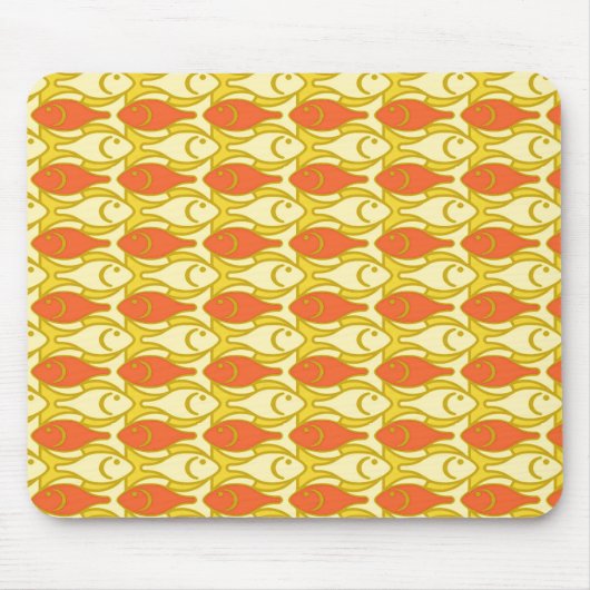 Mid-Century Moderne vis, geel en oranje Muismat (Voorkant)