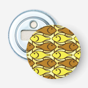 Mid-Century Moderne vis, goud en bruin Button Flesopener