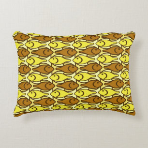 Mid-Century Moderne vis, goud en bruin Decoratief Kussen