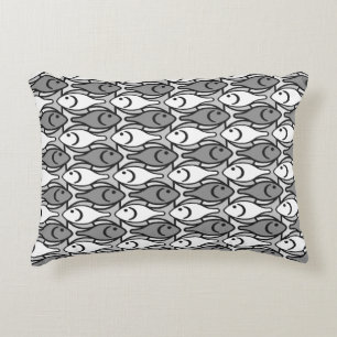 Mid-Century Moderne vis, grijs, wit en zwart Decoratief Kussen