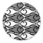 Mid-Century Moderne vis, grijs, wit en zwart Keramische Knop (Voorkant)